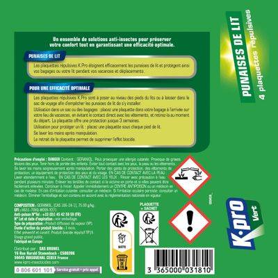 Plaquettes répulsives punaises de lit par 4 - K-PRO
