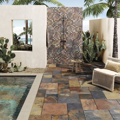 Carrelage de sol extérieur effet pierre de bali multicolor YANSET ép 9 mm 30 x 30 cm paquet de 1,08 m²