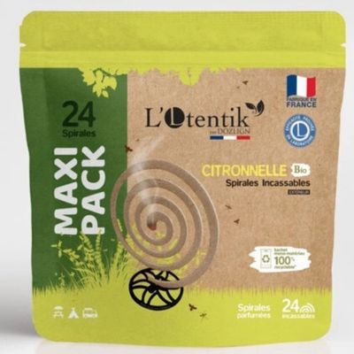 Spirales citronnelle répulsif extérieur anti-moustique par 24 avec 3 socles - L'OTENTIK