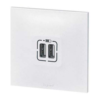 Prise double USB-A encastrable complète Blanc - Neptune LEGRAND