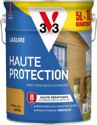 Lasure Haute Protection 8 ans satin chêne clair 5 L + 1 litre Gratuit - V33
