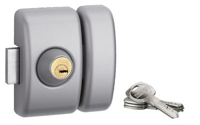 Verrou de porte d'entrée vitrée universel à cylindre entrée 45 mm gris 4 clés THIRARD