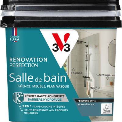 Peinture de rénovation pour salle de bain bleu pétrole finition satinée 0,75L - V33