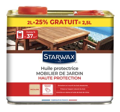 Huile protectrice pour mobilier de jardin  2L + 25% gratuit - STARWAX
