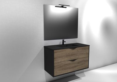 Meuble de salle de bains Frenchart 2 portes L100 x H56 x P47 cm panneau de particules noir et pitaya - CONCILIO