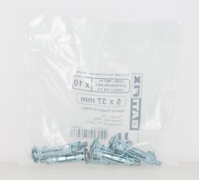 Chevilles métal expansion plaque de plâtre vis tête cylindrique diamètre 5 x 37 mm par 10 BATIFIX