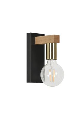 Applique E27 Lore noir, bois et laiton 15W - COREP