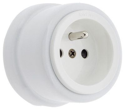 Prise électrique en saillie avec terre rétro porcelaine blanche - Garby FONTINI