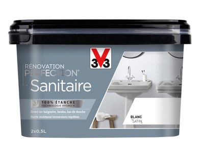 Peinture et protection de rénovation blanc pour baignoire, bac de douche, lavabo 1L - V33