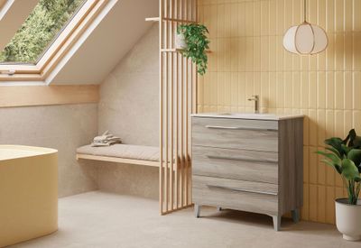 Meuble de salle de bains Cies 3 tiroirs L80 x H80 x P46 cm panneau de particules pin gris