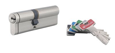 Cylindre de serrure double entrée débrayable 40 x 50 mm Transit 2 très haute sécurité nickelé 5 clés THIRARD