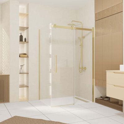 Paroi de douche latérale fixe 90x200 cm profilé or verre transparent 6 mm Rolling - AURLANE