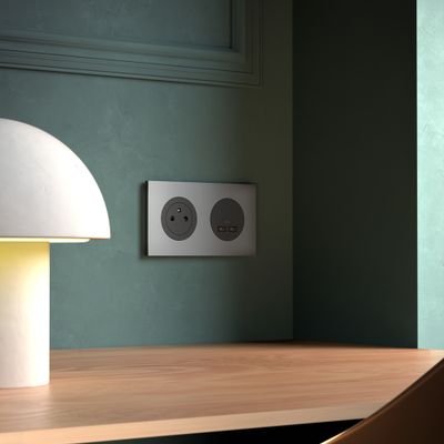 Plaque de finition 2 postes Odace 2025 Métal effet titane / noir - SCHNEIDER ELECTRIC