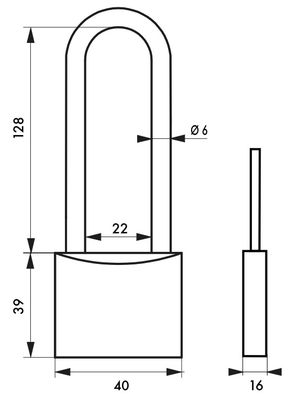 Cadenas à clé Mach 3 largeur 40 mm anse haute 128 mm THIRARD