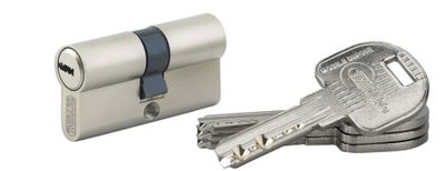 Cylindre de serrure double entrée 30 x 30 mm Trafic 6 haute sécurité nickelé satiné 5 clés THIRARD