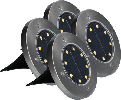 Spots à poser/piquer solaires LED détecteur crépusculaire Cielo inox IP44 25 lumens blanc chaud par 4 - ARLUX