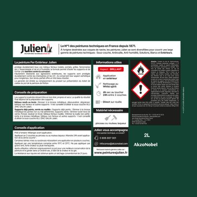 Peinture fer vert Basque RAL 6005 brillant 2 L - JULIEN
