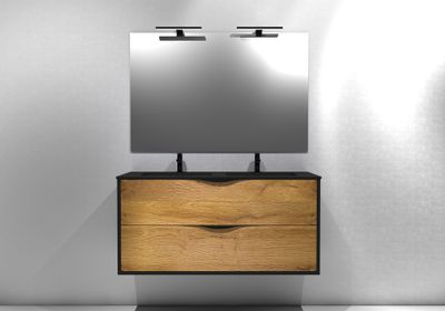 Meuble de salle de bains Frenchart 2 portes L120 x H56 x P47 cm panneau de particules noir et chêne - CONCILIO