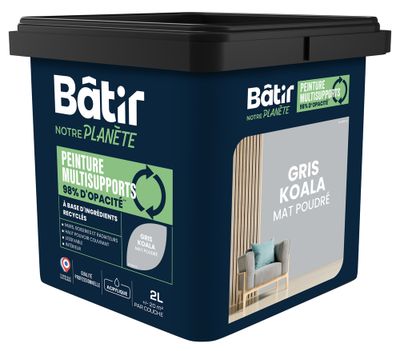 Peinture multi supports mat gris koala 2 L - BATIR NOTRE PLANETE