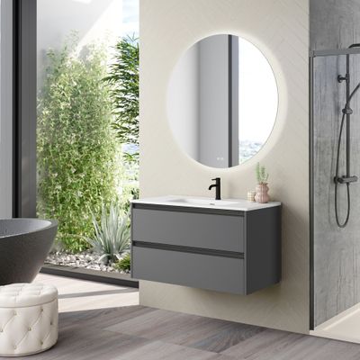 Caisson de salle de bains Thana 2 tiroirs 100 x 59 x 46 cm panneau de particules anthracite mat