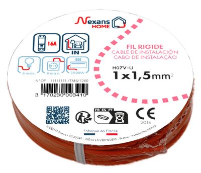Fil électrique H07V-U 1,5 mm² rigide orange 10 m - NEXANS