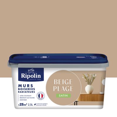 Peinture murs, boiseries et radiateurs beige plage satin 2,5 L - RIPOLIN