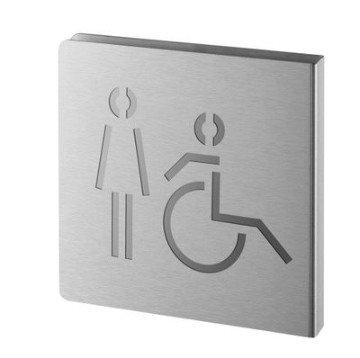 Plaque signalétique Wc femme handicapée 120 x 120 mm inox brossé THIRARD