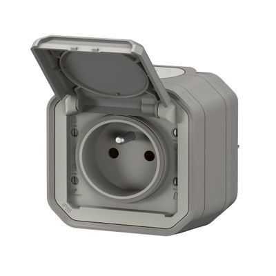 Prise 2 pôles + terre saillie gris Plexo IP55 LEGRAND