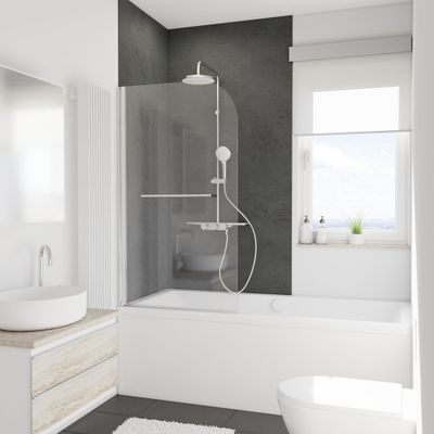 Pare-baignoire rabattable avec porte-serviette 140x80 cm profilé chrome verre transparent Capri Deluxe - SCHULTE