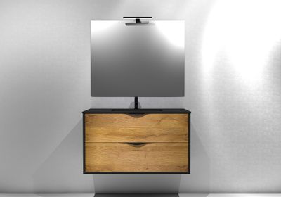 Meuble de salle de bains Frenchart 2 portes L100 x H56 x P47 cm panneau de particules noir et chêne - CONCILIO