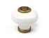 Bouton de meuble rond porcelaine blanc et vieux laiton doré 26 mm diamètre 31 mm REI