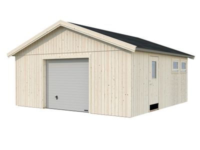 Garage en bois André avec porte sectionnelle motorisable - Double vitrage - 37,5 m² hors-tout - PALMAKO