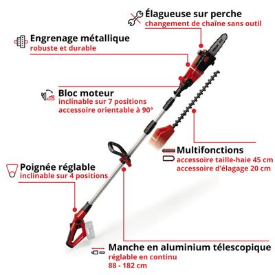 Élagueuse taille-haie batterie sur perche guide 18V GEHC EINHELL