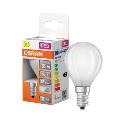 Ampoule LED Sphérique E14 Dépolie 3W=250 lumens blanc neutre OSRAM