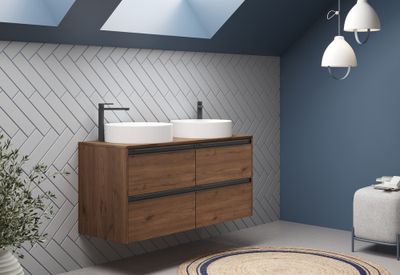 Caisson de salle de bains Thana 4 tiroirs L120 x H55 x P45 cm panneau de particules vieux chêne