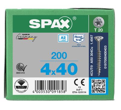 Vis inox tête fraisée T-star 4 x 40 mm par 200 SPAX