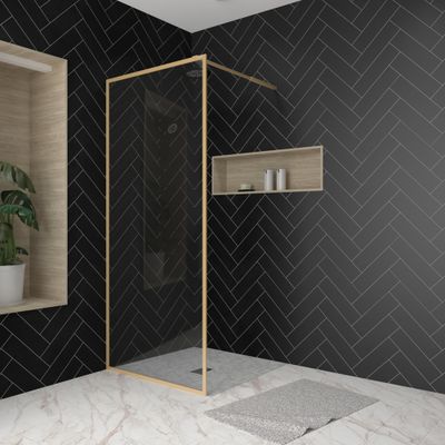 Paroi de douche latérale fixe 90x200 cm profilé or verre transparent 6 mm Golden Edge - AURLANE
