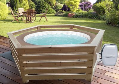 Habillage en bois hexagonal pour spas et piscines gonflables 209 x 209 x 71 cm 4,12 m², Livraison à domicile incluse - HABRITA
