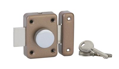 Verrou de porte d'entrée à bouton et cylindre 35 mm bronze 3 clés THIRARD