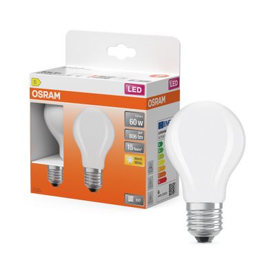 Lot de 2 ampoules LED standard dépoli E27 7W = 806 lumens blanc chaud Retrofit Classic - OSRAM