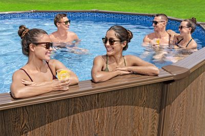 Piscine hors sol ronde tubulaire imitation bois Ø 550 cm hauteur 130 cm - BESTWAY