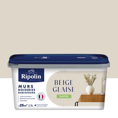 Peinture murs, boiseries et radiateurs beige glaise satin 2,5L RIPOLIN