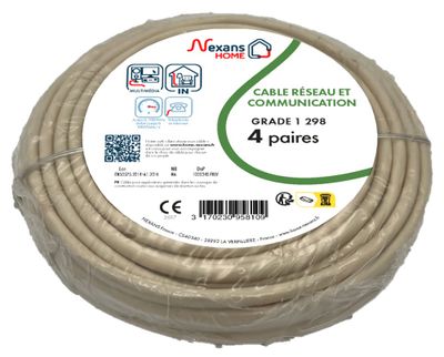 Câble téléphone et ADSL PTT298 4 paires 50 m ivoire - NEXANS