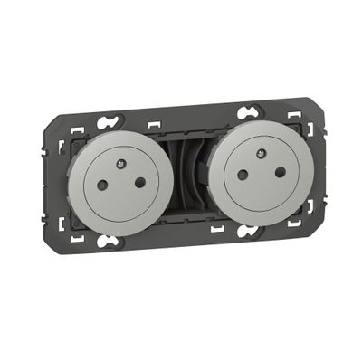 Prise électrique double encastrable affleurante avec terre Aluminium - Dooxie LEGRAND<br>