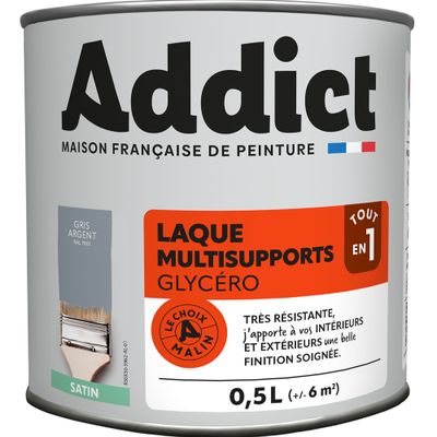 Laque Multisupports Satin 0.5 L Gris Argent Ral 7001 ADDICT