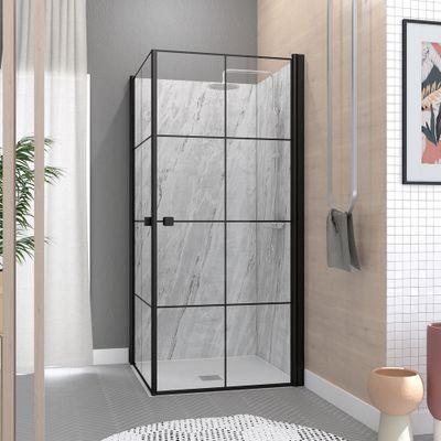 Accès d'angle pivotant 90x90x190 cm profilé noir verre transparent 5 mm Clean Line - AURLANE