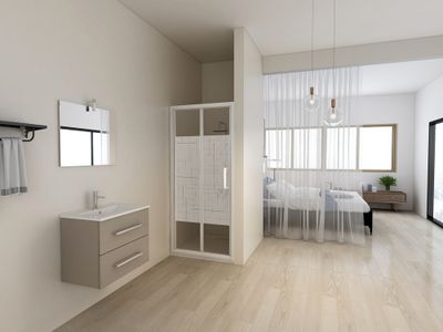 Porte de douche pliante Barbades blanc sérigraphié 90 x 190 cm OCEA