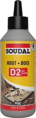 Colle à bois transparent D2 biberon 250 g - SOUDAL