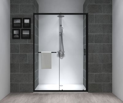 Porte de douche coulissante 140x195 cm profilé noir verre transparent 6 mm Serenity - OCEA