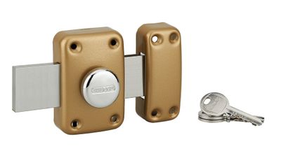 Verrou de porte de garage Apache à bouton et cylindre 40 mm pêne 160 mm doré 3 clés THIRARD